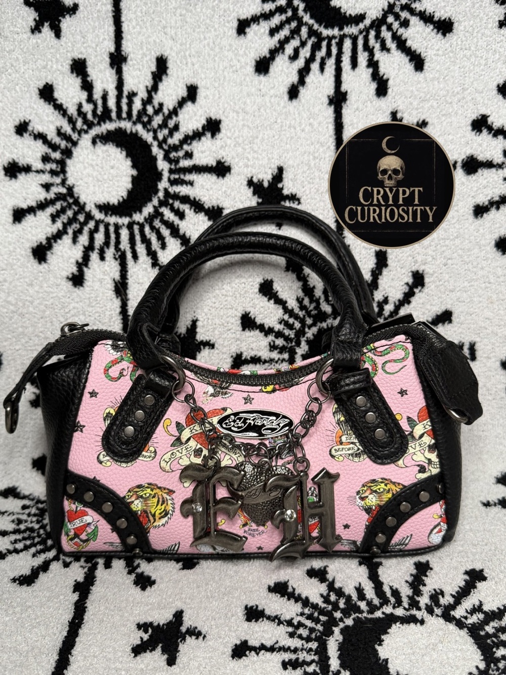 Ed Hardy Pink Tattoo Graphic Mini Satchel Crossbody Bag